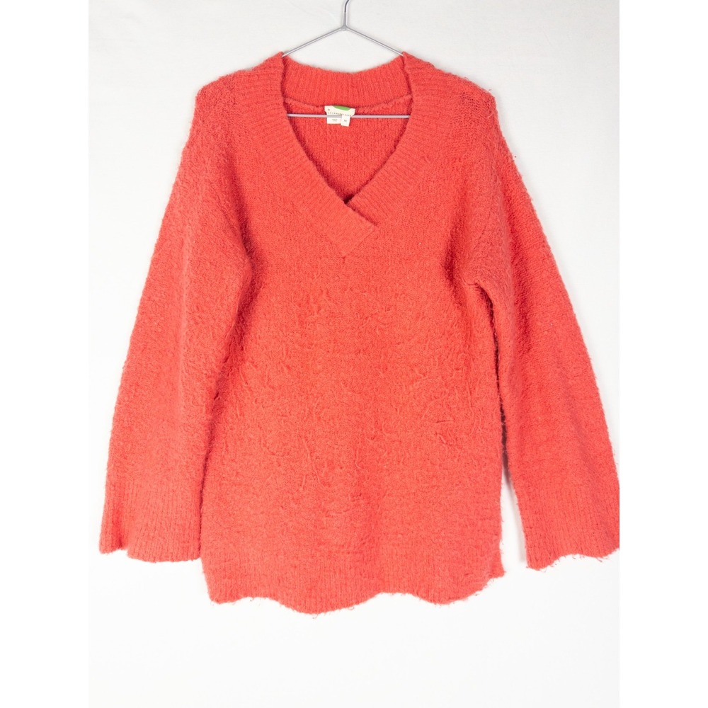 By Anthropologie Wool Alpaca Sweater Womens XS Coral V Neck Pullover Fuzzy